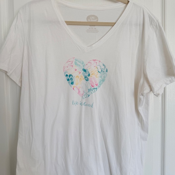 Life Is Good Size XL Womens White 100% Cotton V-Neck Short Sleeve T-Shirt - Picture 4 of 4